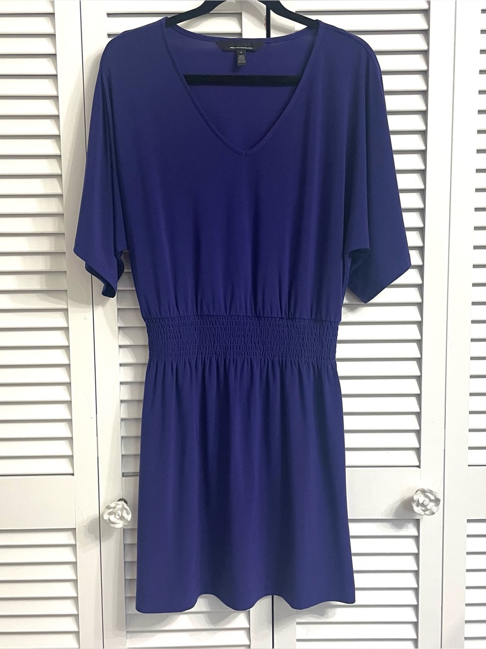 WHBM Kimono Sleeve Smocked Waist Dress Women’s Sz S Stretch Jersey Knit Cobalt
